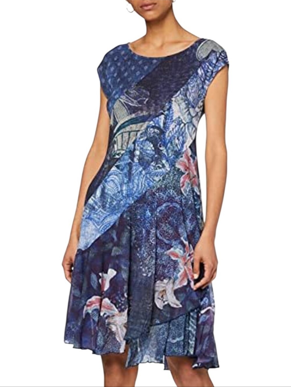 Desigual Vest Osages Blue Patchwork Mesh Dress Size Large